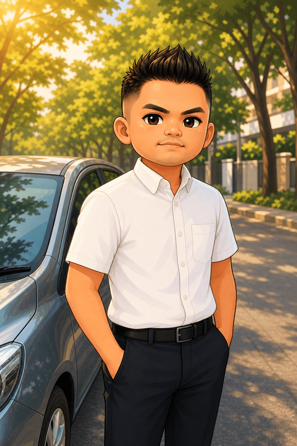 Driving tutor beside a training car